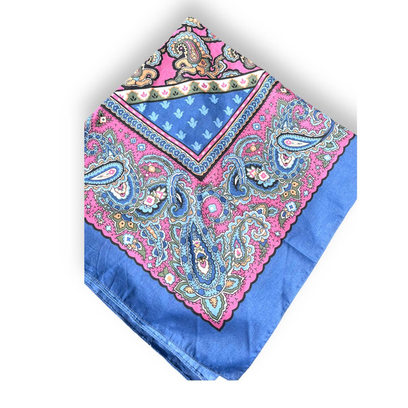 Vintage 30" Large Square PAISLEY BANDANA | Made in USA | Blue, Pink - Picture 2 of 6